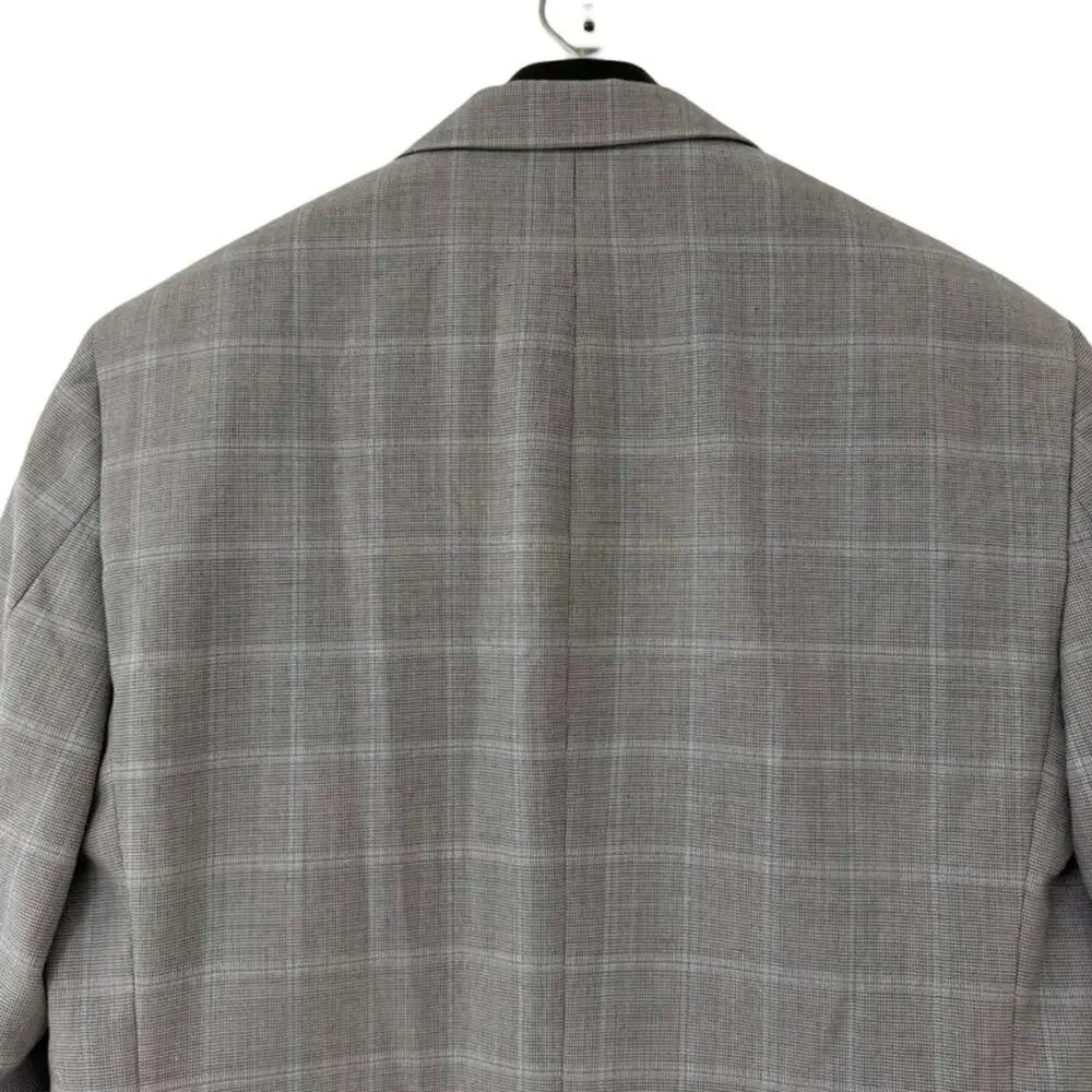 Jos A Bank Classic Wool Blend 2 Button Suit Jacket Blazer Gray Blue Plaid 42 R